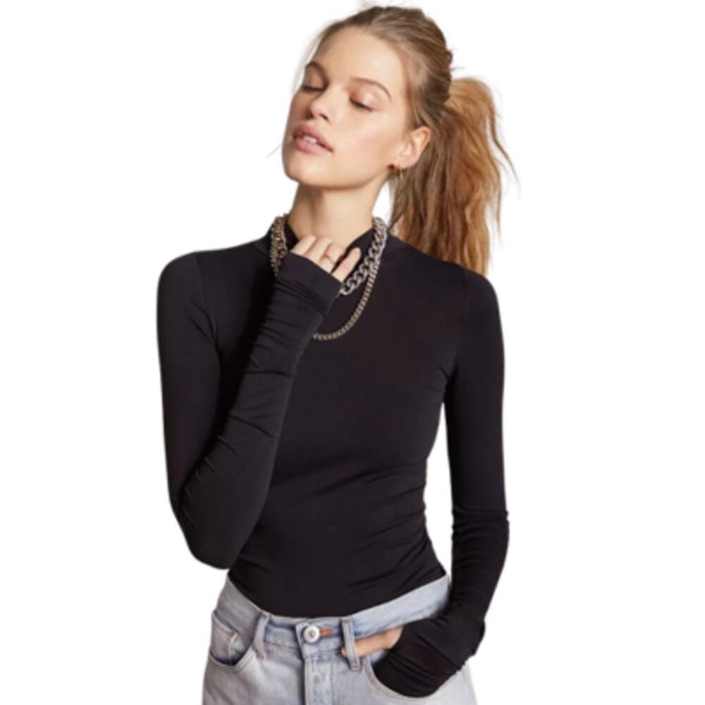 Free People Rocky Seamless Turtleneck Top in Black Intimately FP Size XS / Small